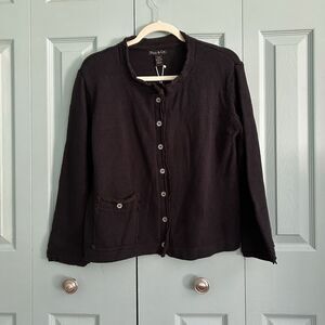 Pure & Co Womens Black Hand Knit Cardigan Sweater S/M Basic Closet Staple Lagom
